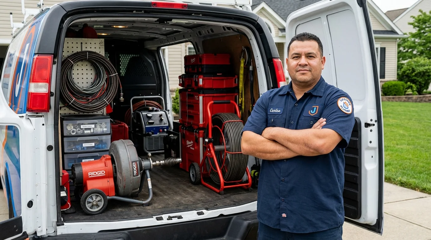 Professional drain cleaning equipment and Johns Plumbing LLC plumber in Jetmore