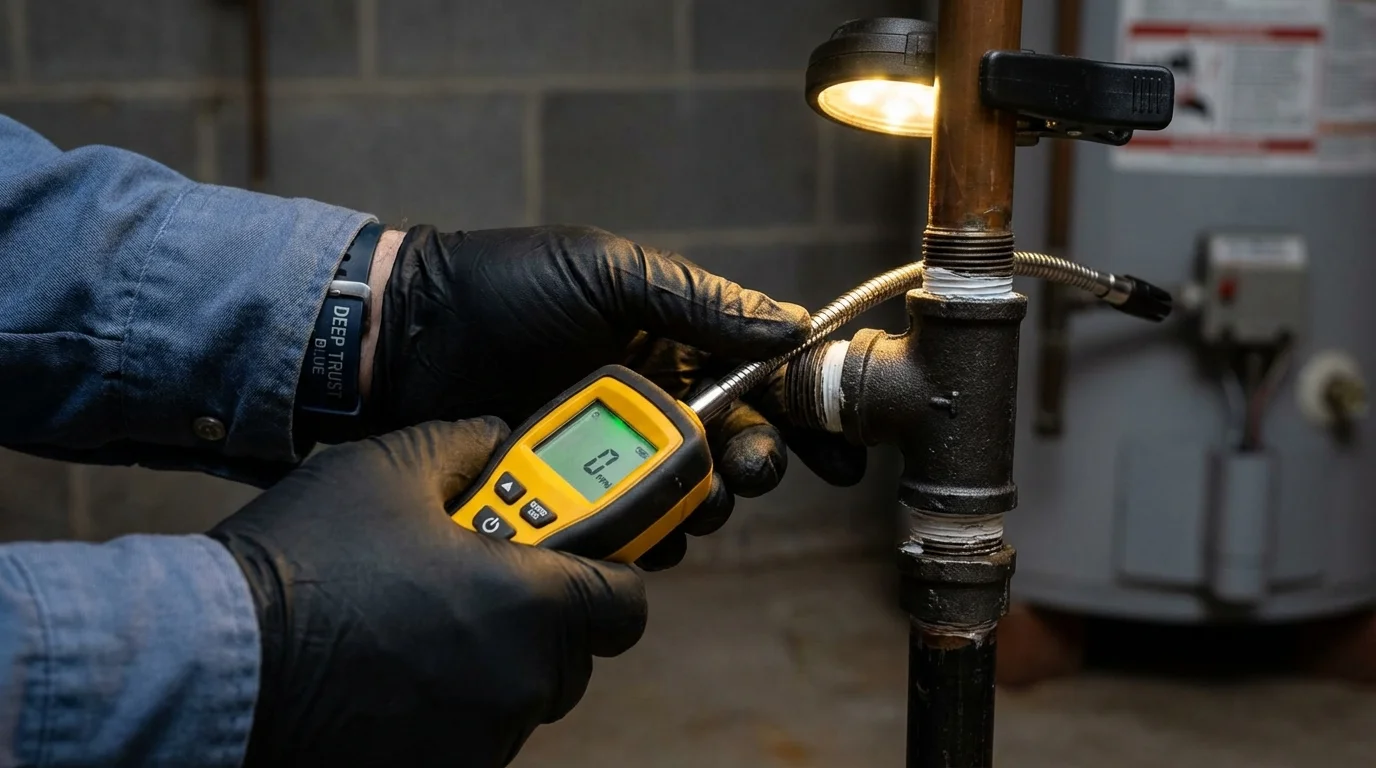Gas leak detection with electronic sniffer by Johns Plumbing LLC in Jetmore
