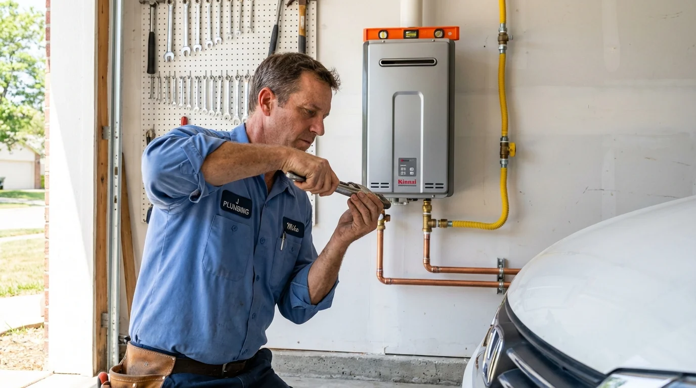 Tankless water heater installation by a Johns Plumbing LLC plumber in Jetmore
